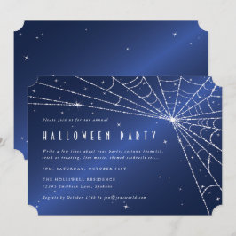 ミッドナイトブルーダイヤモンドスパイダーウェブハロウィンパーティー 招待状