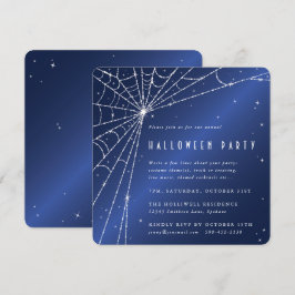 ミッドナイトブルーダイヤモンドスパイダーウェブハローウィンパーティ 招待状