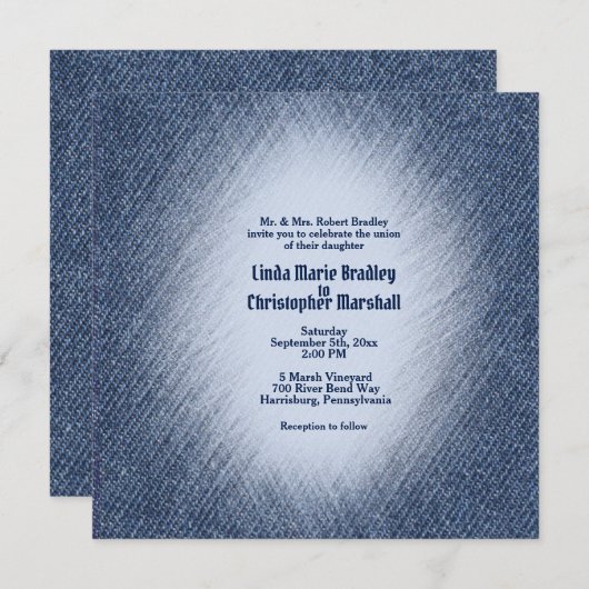 ミッドナイトブルーデニム結婚式招待状 招待状 (正面/裏面)