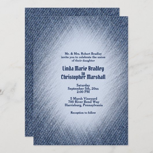 ミッドナイトブルーデニム結婚式招待状 招待状 (正面/裏面)