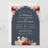 ミッドナイトブルートロピカルバラ結婚式招待状 招待状 (正面)