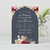 ミッドナイトブルートロピカルバラ結婚式招待状 招待状 (スタンド正面)