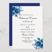 ミッドナイトブルーバラフローラ結婚ズリハーサルディナー 招待状 (正面/裏面)