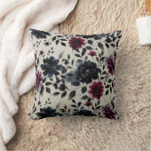 ミッドナイトブルーバーガンディーインキーフローラアーモンドベージュ クッション (ブランケット)