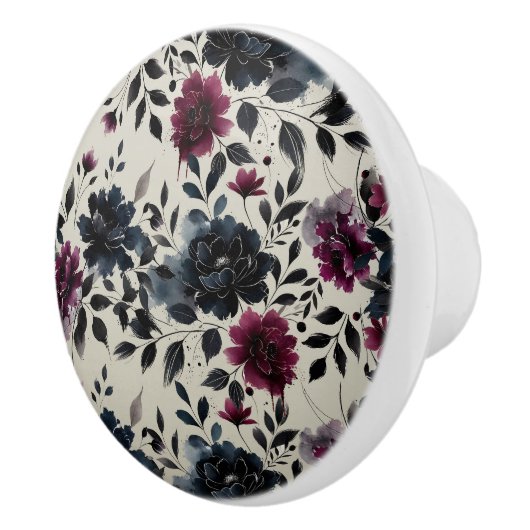 ミッドナイトブルーバーガンディーインキーフローラアーモンドベージュ セラミックノブ (右)