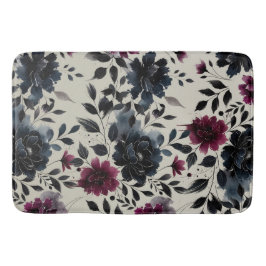 ミッドナイトブルーバーガンディーインキーフローラアーモンドベージュ バスマット