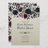 ミッドナイトブルーバーガンディーインクィーフローラアーモンドブライダル 招待状 (正面/裏面)