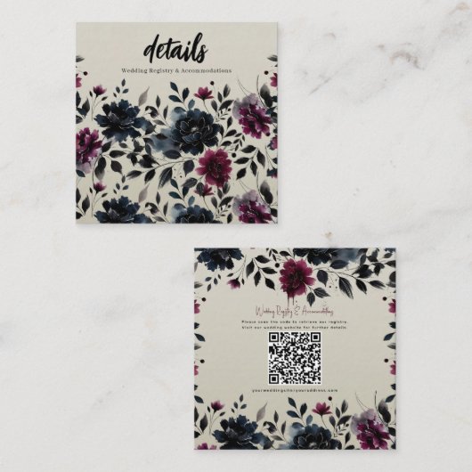 ミッドナイトブルーバーガンディーインクィーフローラアーモンド詳細 スクエア名刺 (正面/裏面)