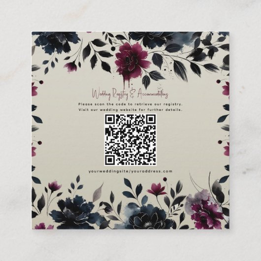 ミッドナイトブルーバーガンディーインクィーフローラアーモンド詳細 スクエア名刺 (裏面)