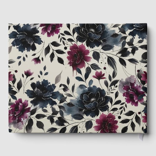 ミッドナイトブルーバーガンディーインクィーフローラアーモ結婚ンドズ ゲストブック (裏面)