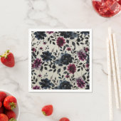 ミッドナイトブルーバーガンディーインクィーフローラアーモ結婚ンドズ スタンダードカクテルナプキン (インサイチュ)