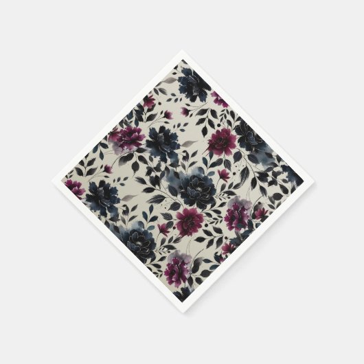 ミッドナイトブルーバーガンディーインクィーフローラアーモ結婚ンドズ スタンダードカクテルナプキン (角)