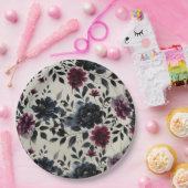 ミッドナイトブルーバーガンディーインクィーフローラアーモ結婚ンドズ ペーパープレート (パーティー)