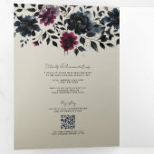 ミッドナイトブルーバーガンディーインクィーフローラアーモ結婚ンドズ 三つ折り招待状 (内部最初)