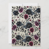 ミッドナイトブルーバーガンディーインクィーフローラアーモ結婚ンドズ 招待状 (裏面)