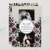 ミッドナイトブルーバーガンディーインクィーフローラアーモ結婚ンドズ 招待状 (正面/裏面)