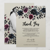 ミッドナイトブルーバーガンディーインクィーフローラアーモ結婚ンドズ 招待状 (正面/裏面)