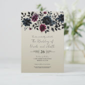 ミッドナイトブルーバーガンディーインクィーフローラアーモ結婚ンドズ 招待状 (スタンド正面)