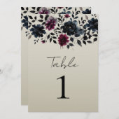 ミッドナイトブルーバーガンディーインクィーフローラアーモ結婚ンドズ 招待状 (正面/裏面)