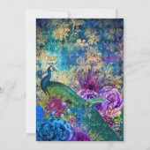 ミッドナイトブルーパープルフローラインディアンピーコック結婚ズ 招待状 (裏面)