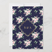 ミッドナイトブルーピンクフローラ金ゴールドアーチムスリム結婚ズ 招待状 (裏面)