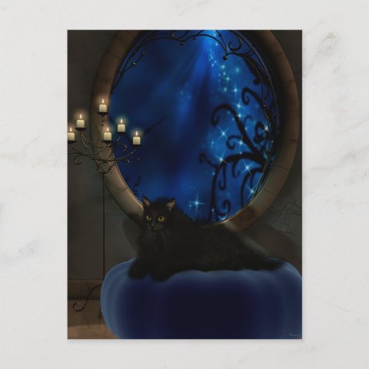 ミッドナイトブルーファンタジーキャットアート ポストカード (正面)