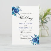 ミッドナイトブルーフローラバラ結婚式招待状 招待状 (スタンド正面)