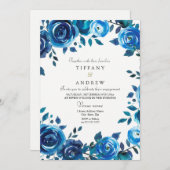 ミッドナイトブルーフローラ婚約パーティ招待状 招待状 (正面/裏面)