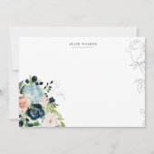 ミッドナイトブルーフローラ赤面ひな形ノートカード ノートカード (正面)