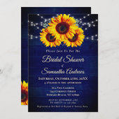 ミッドナイトブルーブライダルシャワーひまわりストリングライト 招待状 (正面/裏面)