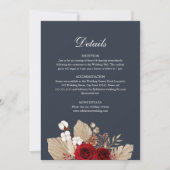 ミッドナイトブルーブルゴーニュバラ結婚ズ詳細カード 招待状 (正面)