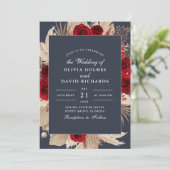 ミッドナイトブルーブルゴーニュバラ結婚式招待状 招待状 (スタンド正面)