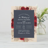 ミッドナイトブルーブルゴーニュバラ結婚式招待状 招待状 (スタンド正面)