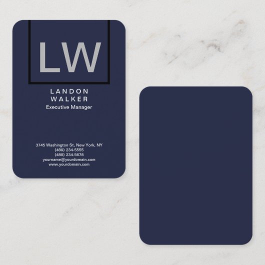 ミッドナイトブループロフェッショナルシンプルモノグラモダンム 名刺 (正面/裏面)