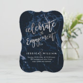 ミッドナイトブルーマーブル+フェイクシルバー婚約 招待状 (スタンド正面)