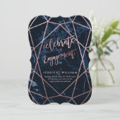 ミッドナイトブルーマーブル+フェイクバラ金ゴールド婚約 招待状 (スタンド正面)