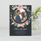 ミッドナイトブルームの花の写真 Save The Date カード (スタンド正面)