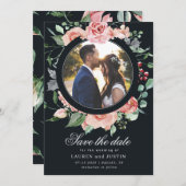 ミッドナイトブルームの花の写真 Save The Date カード (正面/裏面)