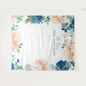 ミッドナイトブルーム ネイビーフラワーブライダルバックドロップ タペストリー (正面(横))