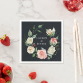 ミッドナイトブルーム フローラル モノグラム ペーパーナプキン スタンダードカクテルナプキン (インサイチュ)