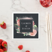 ミッドナイトブルーム フローラル モノグラム ペーパーナプキン スタンダードカクテルナプキン (インサイチュ)