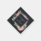 ミッドナイトブルーム フローラル モノグラム ペーパーナプキン スタンダードカクテルナプキン (角)