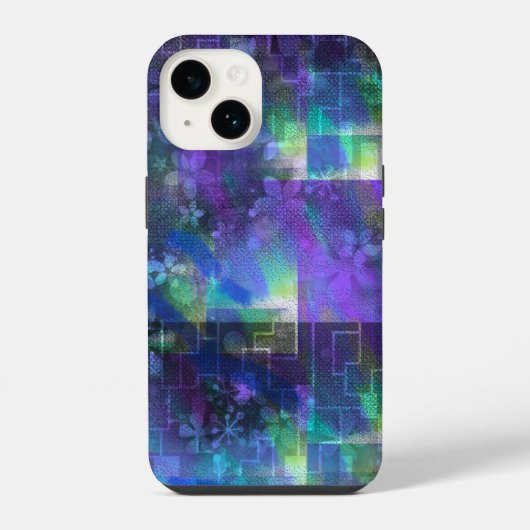 ミッドナイトブルーム iPhone 14ケース - 花柄の抽象画 iPhoneケース (裏面)