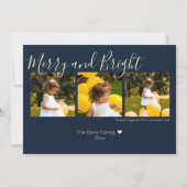 ミッドナイトブルーメリークリスマスと明るい3枚の写真 シーズンカード (正面)