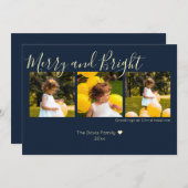 ミッドナイトブルーメリークリスマスと明るい3枚の写真 シーズンカード (正面/裏面)