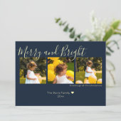 ミッドナイトブルーメリークリスマスと明るい3枚の写真 シーズンカード (スタンド正面)