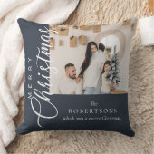 ミッドナイトブルーメリークリスマスフォト クッション (ブランケット)