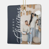 ミッドナイトブルーメリークリスマスフォト セラミックオーナメント (左)