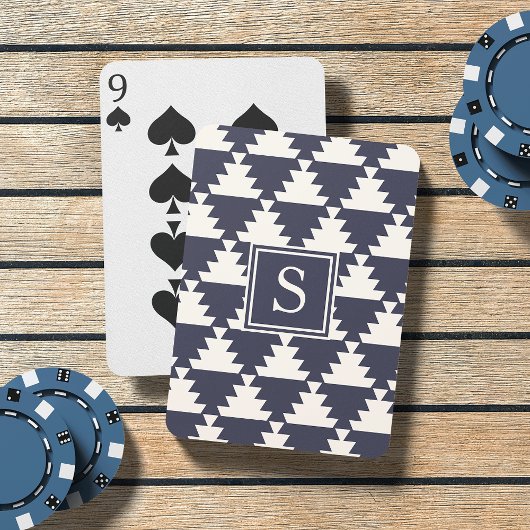 ミッドナイトブルーモダン幾何アステカモノグラム トランプ