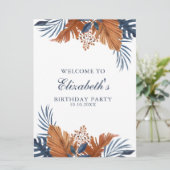 ミッドナイトブルーモンステラウェルカムフォームボード 招待状 (スタンド正面)